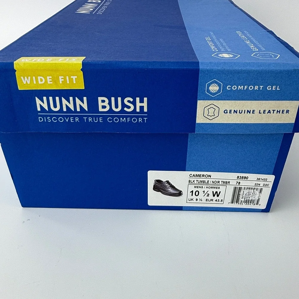 Nunn Bush Cameron Leather Comfort Gel Shoes Mens 10.5 W Black Tumble NIB